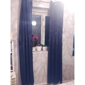Set Of 2 Curtains Blue Navy Basic